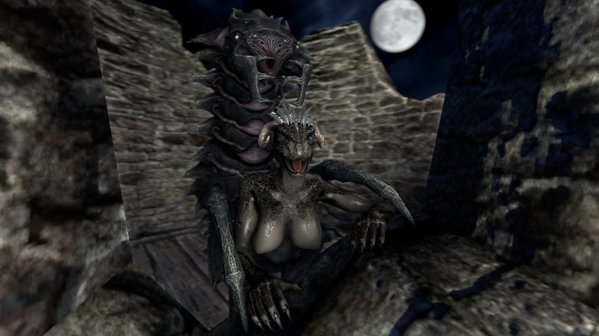 2017 3d all_fours anthro anthro_on_feral argonian arthropod breasts chaurus doggy_style feathers female feral from_behind_position hair hi_res horn insects interspecies male mammal monster nipples nude open_mouth outside reptile scales scalie sex skyrim source_filmmaker straight the_elder_scrolls video_games xboxking37 zoophilia