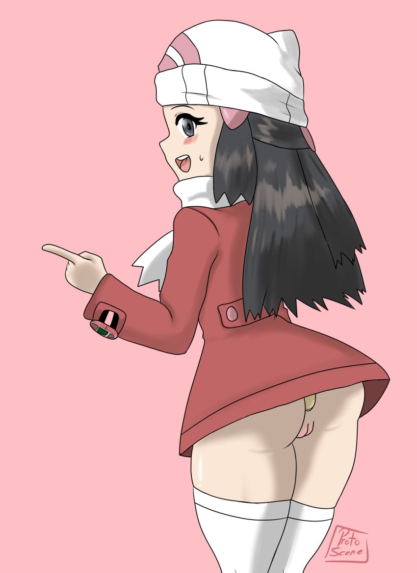 1girls absurdres anal anal_insertion anal_object_insertion artist_name ass beanie big_ass black_eyes black_hair blush bottomless buttplug clothes clothing coat dawn_(pokemon) dawn_(pokemon_platinum) eyelashes female female_only from_behind hair_ornament hairclip hand_up hat highres human long_hair long_sleeves looking_at_viewer looking_back no_panties object_insertion open_mouth pink_background poingint pokemon pokemon_dppt pokemon_platinum protoscene pussy red_coat red_jacket scarf shiny shiny_hair shiny_skin signature simple_background smile solo standing sweat teeth text textless thick_thighs thighhighs tied_hair tongue uncensored watch watermark white_hat white_legwear white_scarf wide_hips winter_clothes