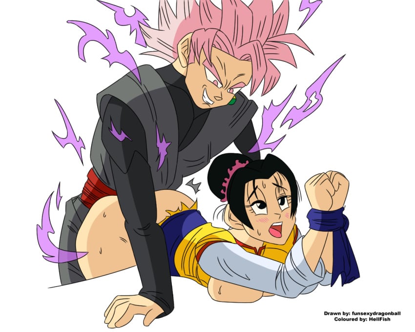 1boy 1boy1girl 1girls blush blushing bottomless bottomless_female breast_press breast_squish breasts breasts_press chichi chichi_(bulma's_party) color colored deity deity_on_mortal doggy_style domination dragon_ball dragon_ball_super electricity evil_grin evil_smile female funsexydragonball goku_black hair_bun hands_tied hellfish human humanoid interspecies looking_down looking_down_at_another male maledom messy_hair nakina_rose potara_earrings rape restrained royalty saiyan sex son_goku spiked_bracelet spiked_hair straight super_saiyan_rose taken_from_behind zamasu