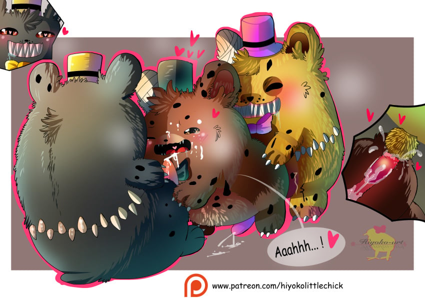 2017 absurd_res anal anal_sex animal_genitalia animatronic balls bear blush bow_tie chibi cum cum_inside cum_on_face cum_on_penis cute erection fangs five_nights_at_freddy's five_nights_at_freddy's_4 fur hat heart hi_res hiyoko machine male male_only mammal nightmare_(fnaf) nightmare_fredbear nightmare_fredbear_(fnaf) nightmare_freddy open_mouth oral penetration penis precum robot sex simple_background smile teeth video_games