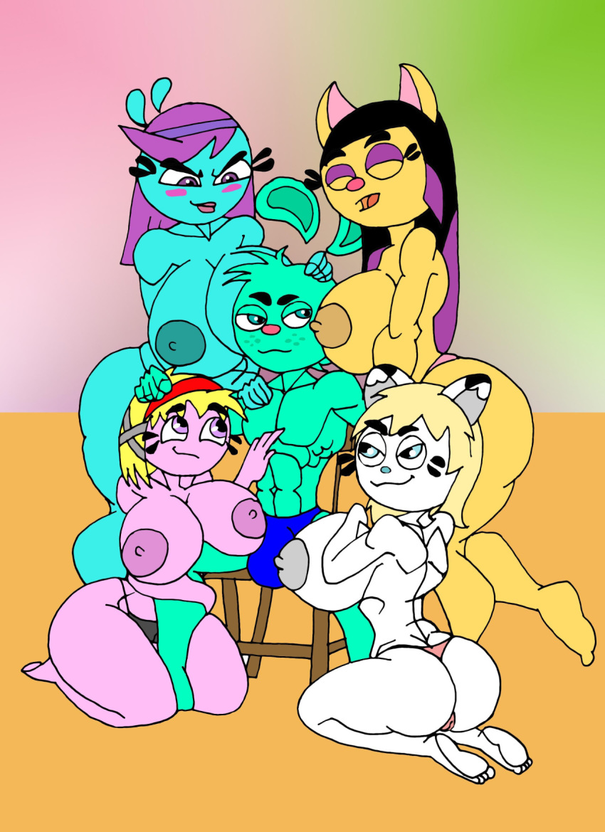 1boy 4girls abs anthro back_view bare_shoulders big_breasts blonde_hair blue_eyes blue_skin blush_sticker breast_press breasts brown_hair bulge bunny busty butt_crack caglioro3666 canine chair clark_(woofoogeek13) cleavage closed_eyes curvy dat_ass detailed_background disney erect_nipple erect_nipples female fox freckles front_view furry g-string group hair_ornament hairband half-dressed half_dressed hand_on_head hands_on_head harem hourglass_figure humanoid kneeling leopard lina_(yin_yang_yo!) long_hair luiggikart lusy_foxx_(luiggikart) lusy_foxx_(superyinyangyogalaxy) lusy_foxx_(woo_foo_battlefield) male mammal multicolored_hair multiple_females multiple_girls muscle muscular nipples no_bra open_mouth original original_character panties pink_eyes pink_skin purple_eyes purple_hair rabbit short_hair sideboob sitting standing straight superyinyangyogalaxy teenage thong topless two-tone_hair two_tone_hair underwear voluptuous white_skin wide_hips woo_foo_battlefield worship yellow_hair yellow_skin yin_yang_yo! yin_yang_yo!_oc