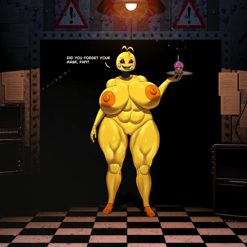 1girls big_breasts cupcake_(fnaf) dialogue five_nights_at_freddy's five_nights_at_freddy's_2 fnaf imminent_rape parlona28 robot robot_girl solo toy_chica_(fnaf)
