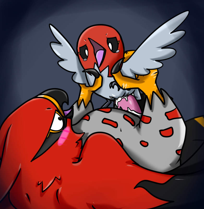 avian beak bird blush cum cum_inside feathers fletchling grey_background nintendo open_mouth penetration penis pokemon pokemon_(species) pussy simple_background talonflame talons tongue unknown_artist vaginal_penetration video_games wings