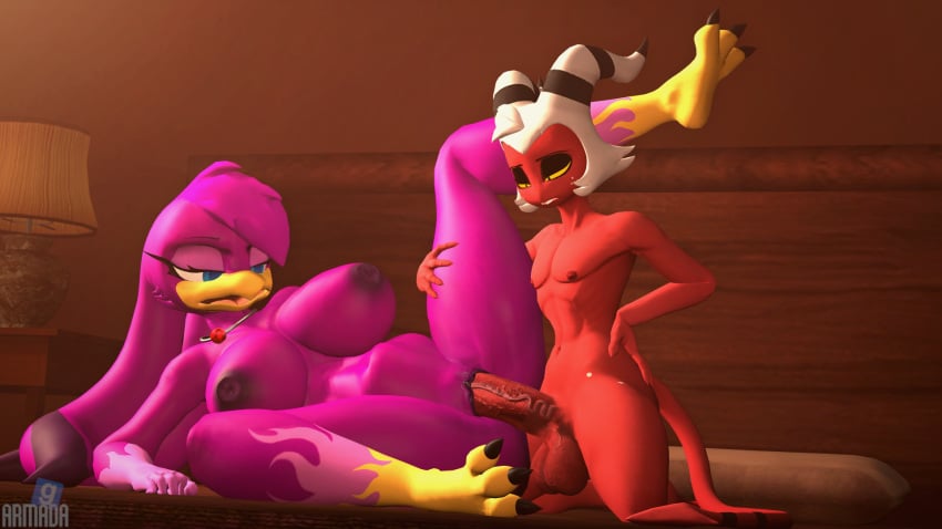 1boy 1girls 3d anthro armada_(artist) avian balls beak bed big_breasts big_penis bird blue_eyes breasts crossover demon digital_media_(artwork) duo eastern_and_western_character eyelashes female furniture garry's_mod genitals hair hand_on_leg helluva_boss hi_res holding_leg hooves horn hotel_room humanoid imp inside jewelry long_eyelashes long_penis lying lying_on_bed male male/female moxxie_(helluva_boss) necklace on_bed penetration penile penile_penetration penis penis_in_pussy purple_body purple_hair purple_skin raised_leg red_body red_penis red_skin sega size_difference sonic_(series) sonic_riders sonic_the_hedgehog_(series) tail vaginal_penetration vein veiny_penis wave_the_swallow white_hair white_horn yellow_eyes