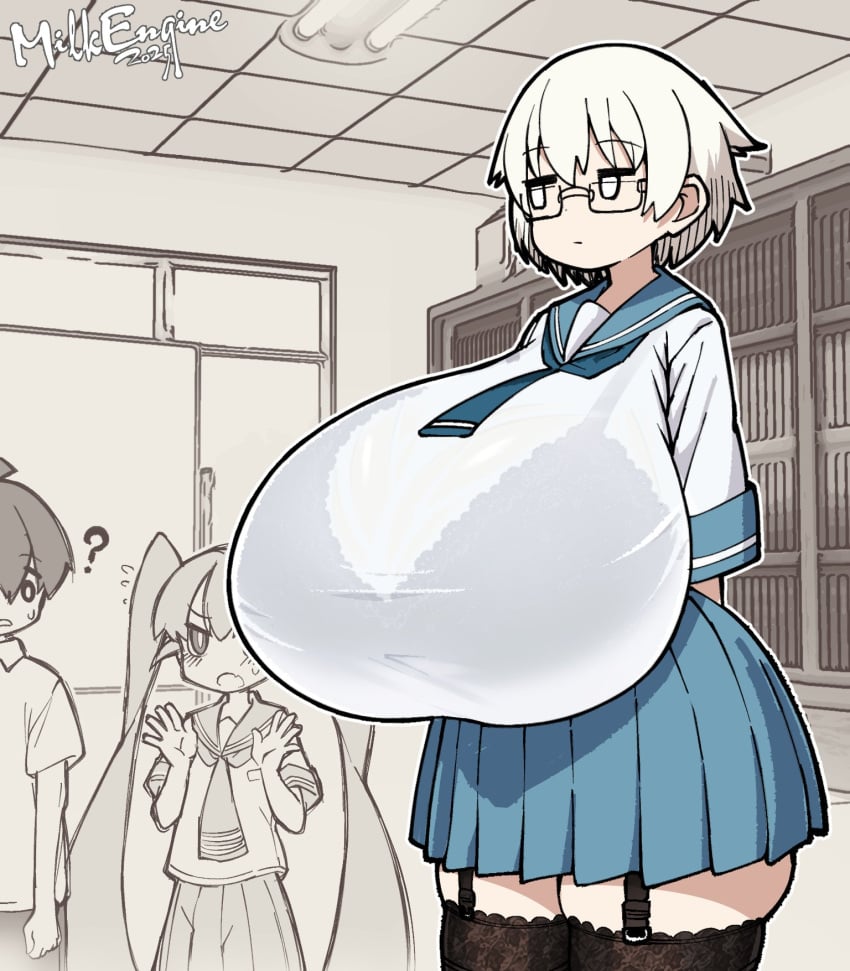 alternate_body_type alternate_breast_size alternate_height breasts_bigger_than_head breasts_bigger_than_torso gigantic_breasts glasses hair_flaps huge_breasts hyper_breasts kyosuke_fujiwara lingerie lingerie_under_clothes milk_engine mob_face pleated_skirt school_uniform short_hair size_difference skindentation tagme tall_female tanaka_(ueno-san_wa_bukiyou) thick_thighs translucent translucent_clothing transparent_clothing ueno_(ueno-san_wa_bukiyou) white_hair yamashita_(ueno-san_wa_bukiyou)