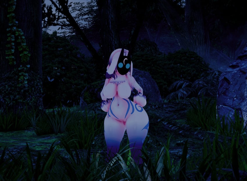 ass breasts colored_skin forest forest_(4423) huge_ass kindred koikatsu_(medium) lamb lamb_(league_of_legends) large_breasts league_of_legends nature non-web_source original sheep thick_thighs thighs white_hair white_skin