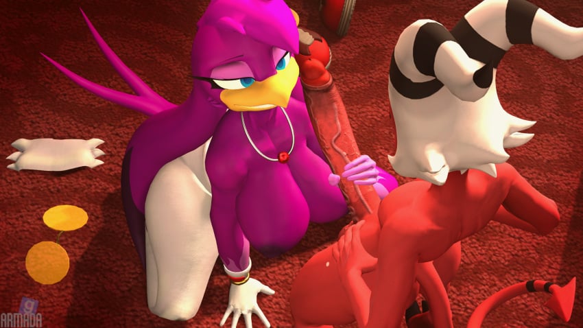 1boy 1boy1girl 1girls 3d anthro armada_(artist) avian balls beak big_breasts big_penis bird blue_eyes bottomwear breasts clothed clothing crossover demon digital_media_(artwork) duo eastern_and_western_character eyelashes female garry's_mod genitals gloves hair hand_on_ground hand_on_penis handjob handwear helluva_boss hi_res hooves horn hotel_room humanoid imp inside jewelry long_eyelashes long_penis looking_up looking_up_at_partner male male/female moxxie_(helluva_boss) necklace pants partially_clothed penile penis purple_body purple_hair purple_skin red_body red_penis red_skin sega sex size_difference smile smiling_at_another smiling_at_partner sonic_(series) sonic_riders sonic_the_hedgehog_(series) tail vein veiny_penis wave_the_swallow white_hair white_horn