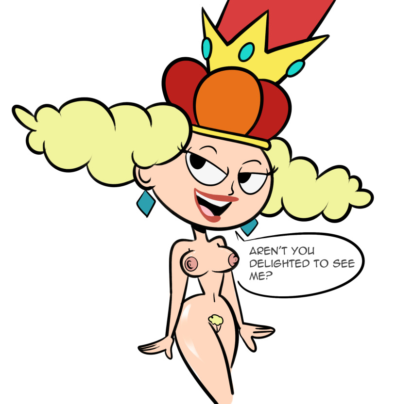 atomickingboo blonde_hair crown disney disney_xd earrings english_text female nipples nude pubic_hair queen_delightful solo the_7d unshaved_pussy