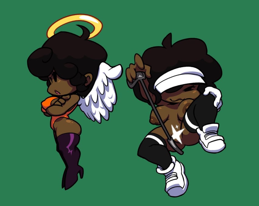 1girls _falznovaz angel_wings big_ass carol_(bbpanzu) dark_skin female friday_night_funkin golf golf_course golf_outfit halo looking_at_viewer naughty_face pose short_skirt tagme