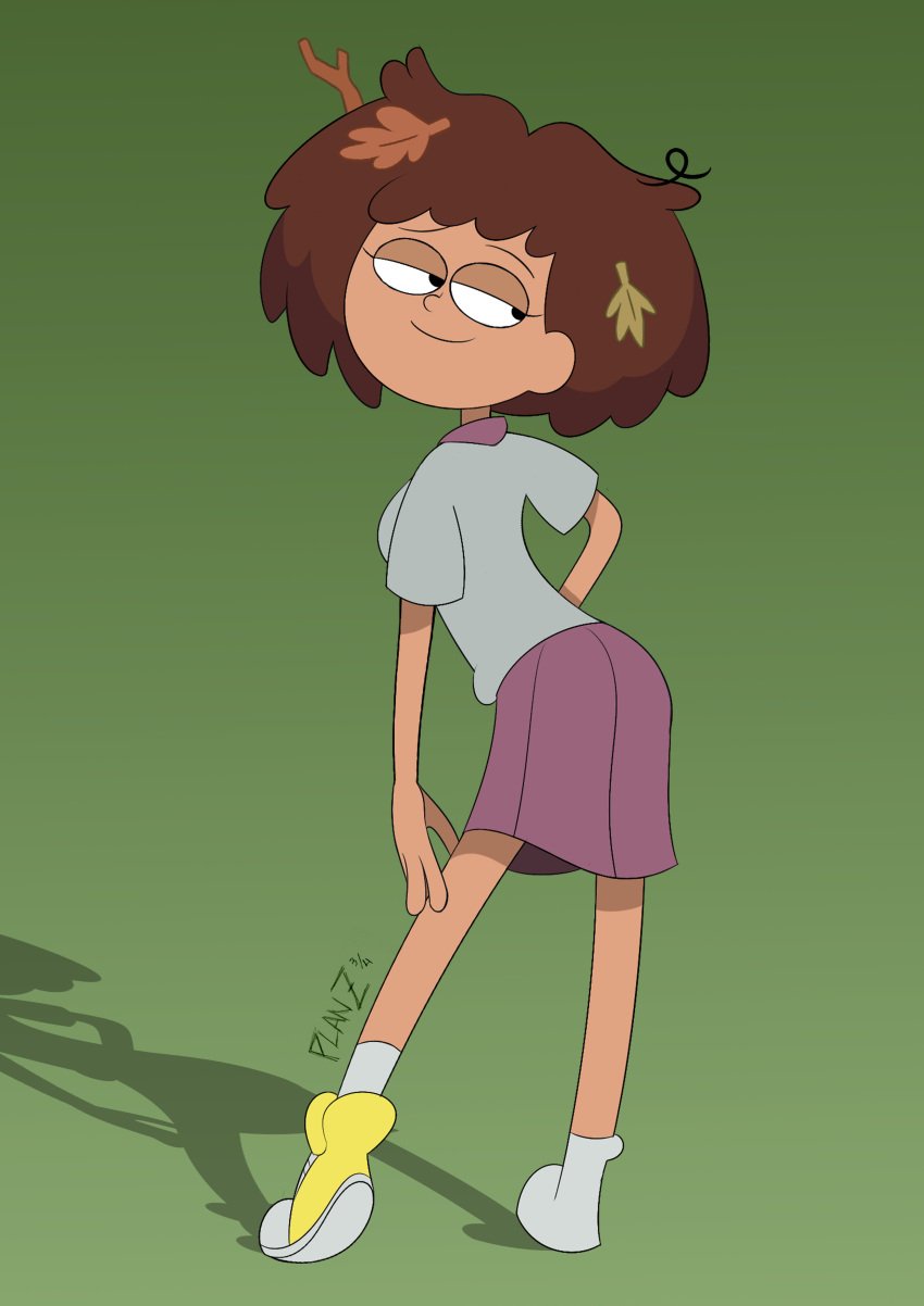 1girls 2020 amphibia amphibia_(series) anne_boonchuy bedroom_eyes brown_hair clothed clothing disney disney_channel female female_focus female_only hair highres legs looking_back planz34 posing shoes skirt smile smiling solo solo_female solo_focus