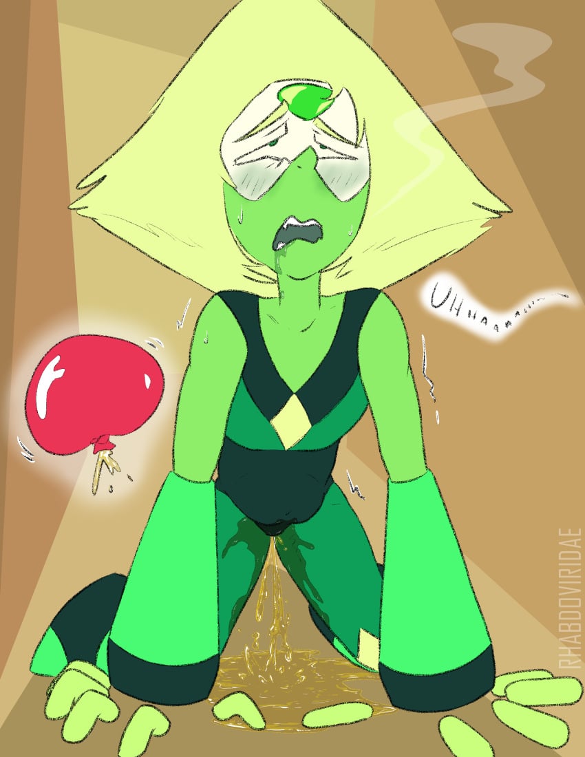 clothed female green_skin omorashi peridot_(gem) peridot_(steven_universe) steven_universe urine urine_pool urine_stream wetting wolftacos