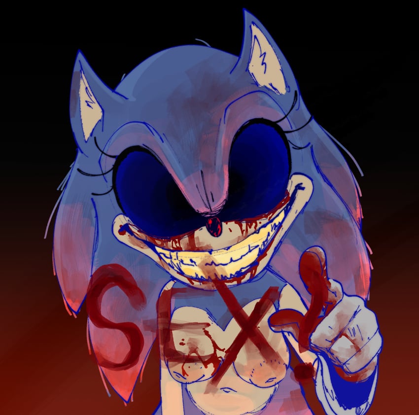 anthro blood breasts creepypasta evil_grin evil_smile hexanne mobian_(species) rule_63 sea sega simple_background smile sonic.exe sonic.exe_(series) sonic_(series) sonic_the_hedgehog tagme