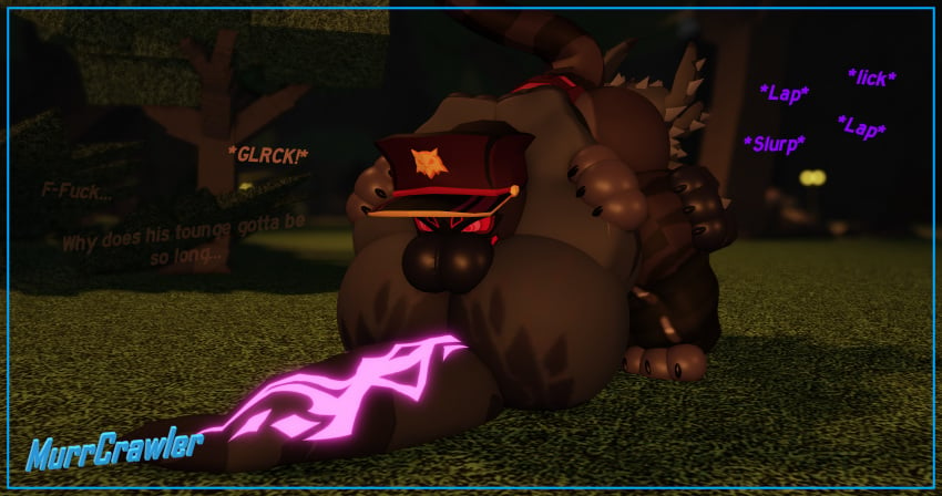 ass balls deepthroat eating_ass fat_ass grabbing_legs headlock kaiju_paradise molecular_breakdown murrcrawler nightcrawler_(kaiju_paradise) rimming roblox roblox_game robloxian tail text thoughts watermark xerox_(the_mbd_project)