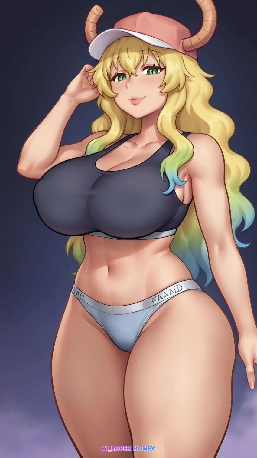 ai_loverhoney ai_slop hat lucoa quetzalcoatl_(dragon_maid) sports_bra