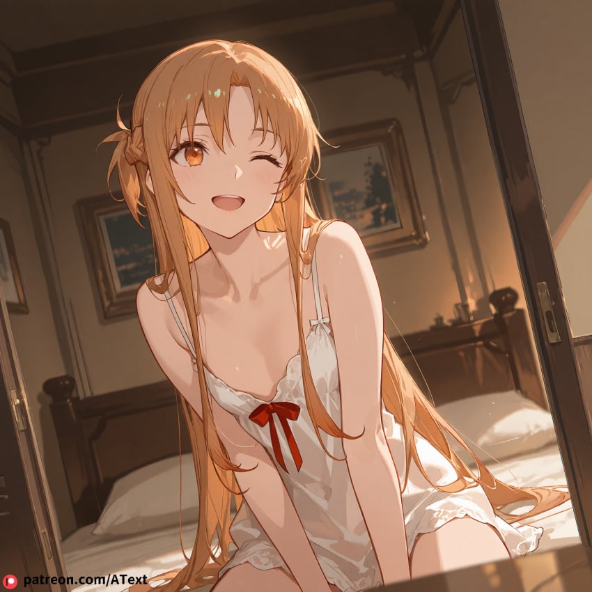 ;d ai_generated asuna_(sao) beautfiul_background bedroom body_arch flat_chest stunning_backgroud