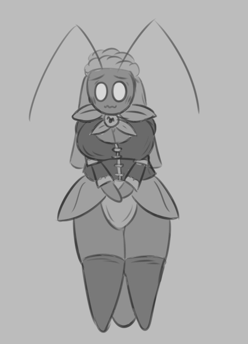 ant ant_queen antennae anthro arthropod blush breasts bug_fables clothing eyebrows humanoid insect insect_girl kneehighs moonsprout_games no_color philahorns queen_elizant_ii shy shy_smile tagme thick_thighs undershirt video_game_character video_games