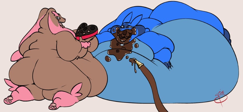 2girls bbw big_ass bubble_butt female furry huge_ass lopunny lucario overweight pokemon pokemon_(species) sumisune weight_gain