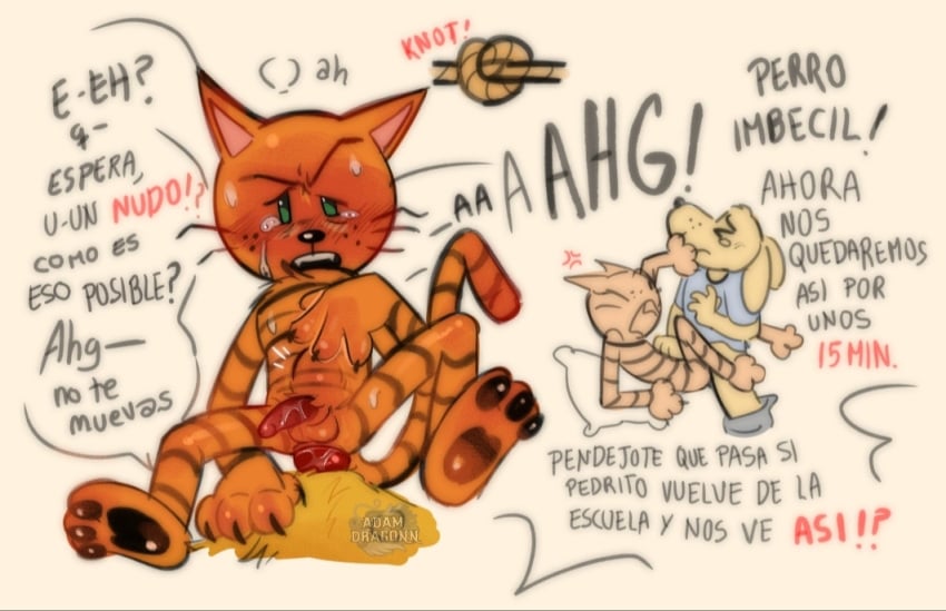 anal anal_sex anthro canid canine dog_man dogman dogman_(character) dogman_(series) duo felid knot male male/male mammal penetration petey_the_cat sex spanish_text text translation_request