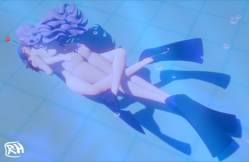 2girls 3d bikini byleth_(fire_emblem) byleth_(fire_emblem)_(female) camilla_(fire_emblem) commission female female_focus female_only fire_emblem fire_emblem:_three_houses fire_emblem_fates fire_emblem_heroes flippers human human_female human_only kissing light-skinned_female light_skin nintendo pool rhapsil romantic swimsuit underwater yuri