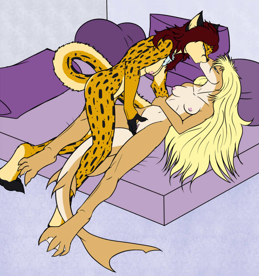 anthro bed breasts cheetah corruption dragonofdarkness13 feline female fingering fish kissing lying mammal marine nipples nude penetration pussy sex shark vaginal_penetration yuri