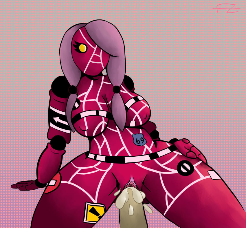 breasts cum female fizwack humanoid jojo's_bizarre_adventure jojolion looking_at_viewer nipples paisley_park penetration penis pink_skin pussy sex simple_background solo_focus stand_(jjba) toned