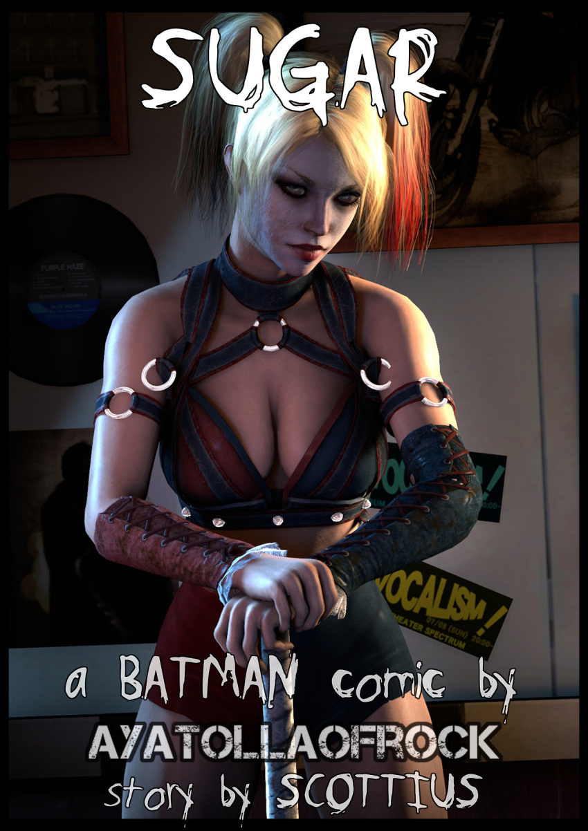 3d ayatollaofrock batman:_arkham_knight batman_(series) blonde_hair cleavage dc dc_comics female harley_quinn harley_quinn_(arkham) harley_quinn_(arkham_knight) leather superhero twintails