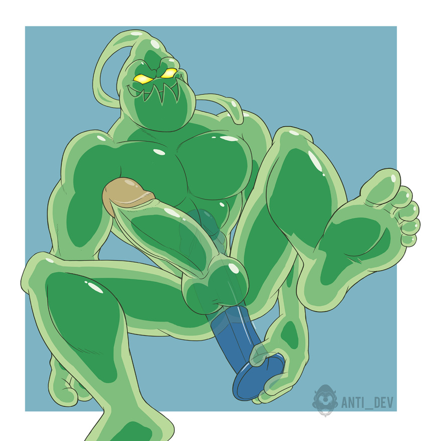 2014 5_toes anal anal_masturbation anal_sex anti_dev ass big_penis dildo erection feet gay goo_creature green_skin green_testicles highres humanoid humanoid_penis league_of_legends male male_only masturbation penis riot_games sex_toy solo spread_legs spreading testicles toes toying_self zac