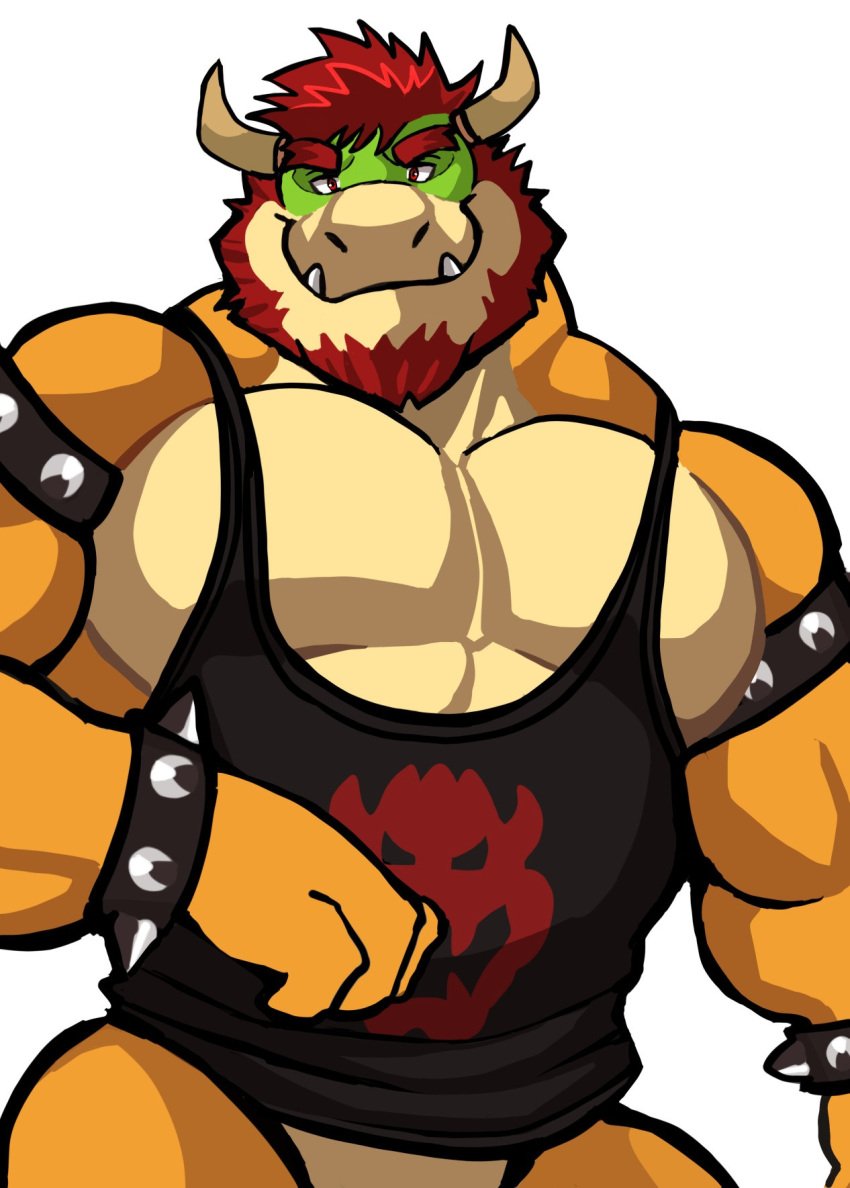 anthro bara barazoku beard bottomless bowser darknaigart facial_hair male male_only mario_(series) muscles muscular nintendo pantsless scalie solo solo_male tank_top turtle