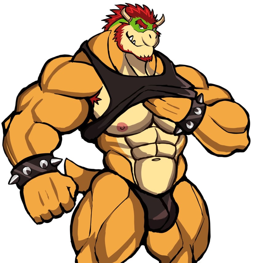 anthro armpit_hair balls bara barazoku beard bowser bulge darknaigart facial_hair flaccid male male_only mario_(series) muscles muscular nintendo penis scalie shirt_lift solo solo_male turtle