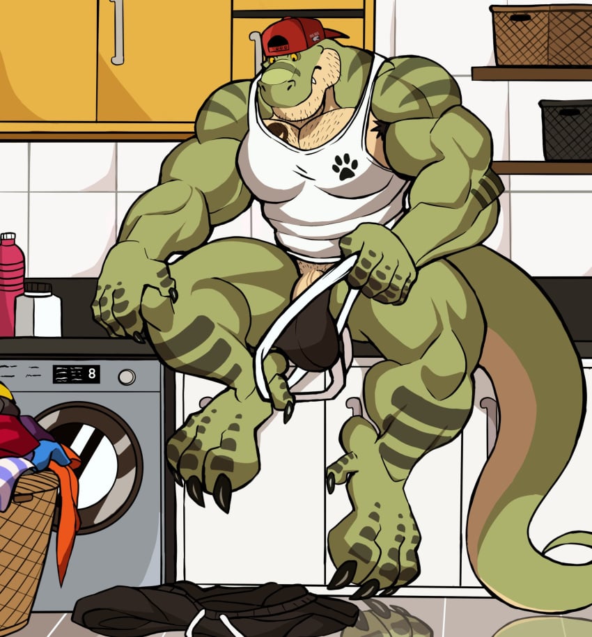 anthro balls bara barazoku bulge darknaigart dinosaur flaccid jace_(darknaig) jockstrap male male_only muscles muscular penis removing_underwear scalie sitting solo solo_male tyrannosaurid tyrannosaurus tyrannosaurus_rex underwear