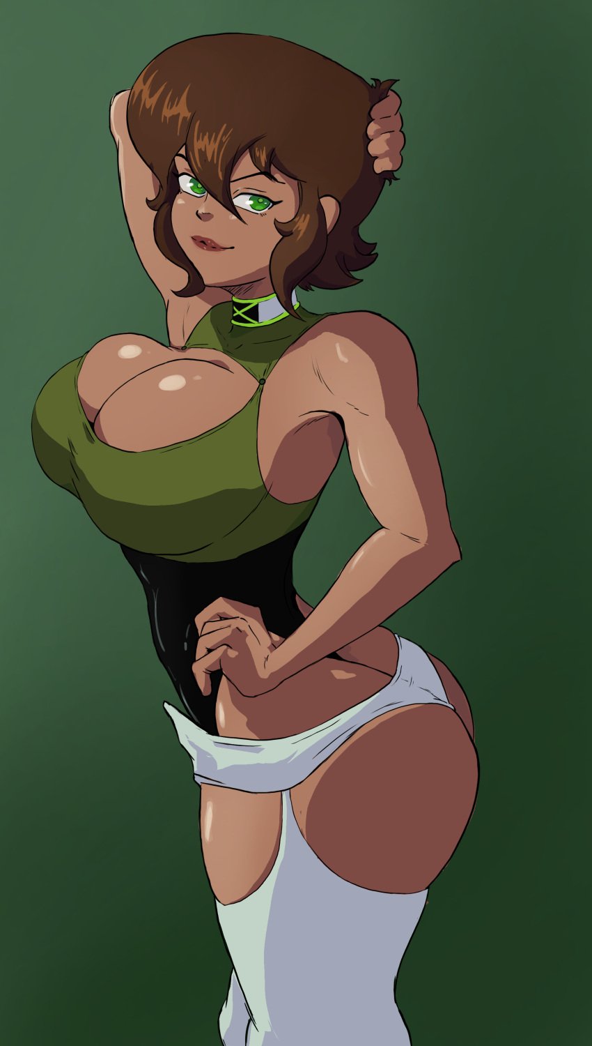 aged_up ben_10 big_ass big_breasts brown_hair dark-skinned_female fully_clothed gearfou genderswap_(mtf) green_eyes ken_tennyson large_ass large_breasts rule_63 teenager thick_thighs wide_hips