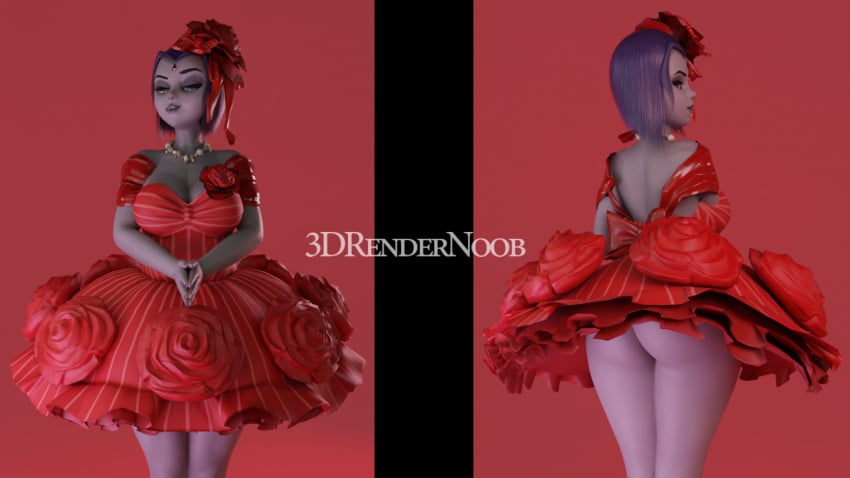 3drendernoob backshot big_ass big_breasts bottomless bubble_butt cleavage cosplay dc_comics dress goth nero_claudius_(fate) purple_hair raven_(dc) revealing_dress rose_(flower) solo_female teen_titans thick_thighs upskirt