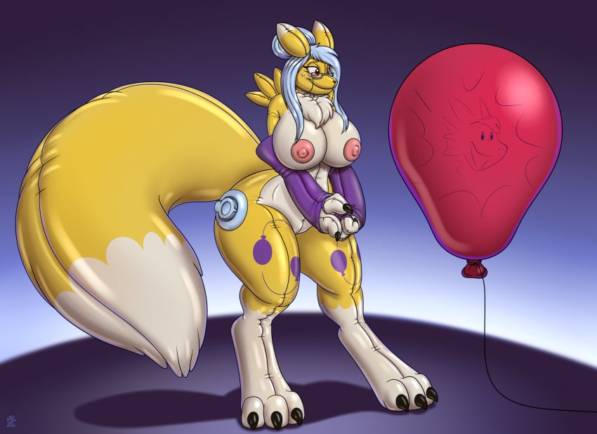 balloon big_breasts digimon elderly_female glasses inflatable living_inflatable milf older_female paws renamon thick_thighs