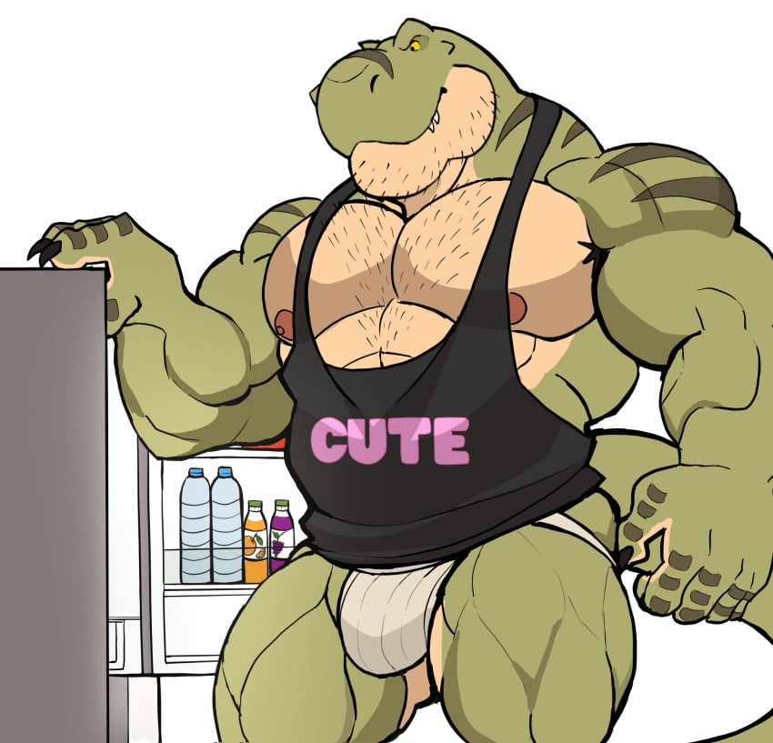 anthro balls bara barazoku bulge darknaigart dinosaur flaccid jace_(darknaig) jockstrap male male_only muscles muscular pantsless penis scalie solo solo_male tank_top tyrannosaurid tyrannosaurus tyrannosaurus_rex underwear