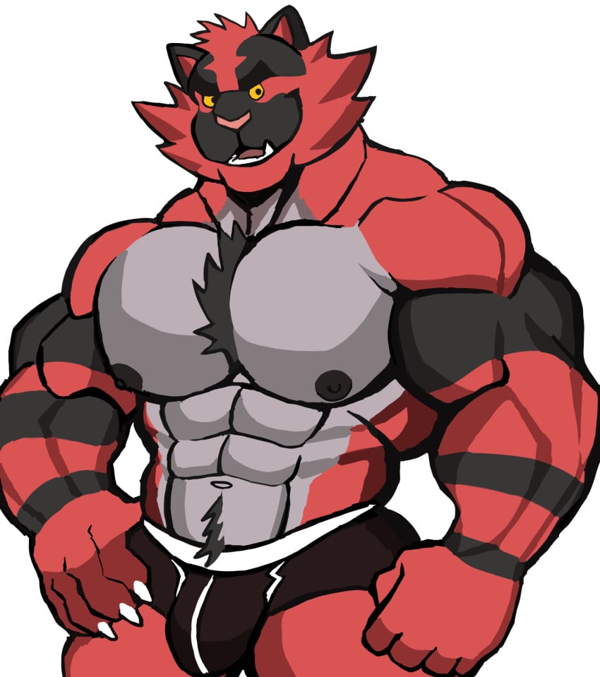 anthro balls bara barazoku bulge darknaigart flaccid furry incineroar male male_only muscles muscular nintendo penis pokemon solo solo_male underwear underwear_only