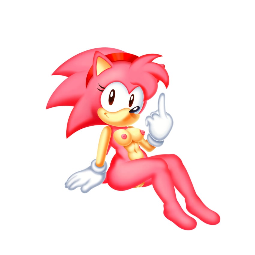 accurate_art_style amy_rose anthro anthro_focus black_eyes black_nose breasts classic_amy_rose eyelashes female female_anthro female_focus girly_girl gloves hairband hedgehog hedgehog_girl middle_finger mobian_(species) no_panties no_underwear on_model pink_body pink_fur pink_hair pink_tail plump_ass presenting sega smile sonic_(series) sonic_cd style_parody thick_thighs white_gloves wide_hips zadicnsfw