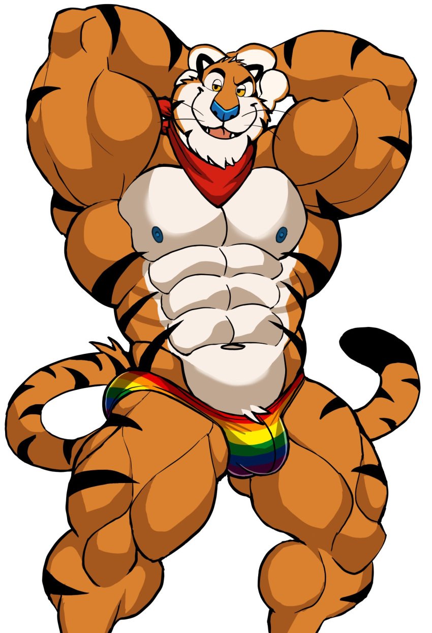 anthro armpit armpits balls bara barazoku bulge darknaigart flaccid furry hands_behind_head male male_only mascot muscles muscular penis solo solo_male tiger tony_the_tiger underwear underwear_only