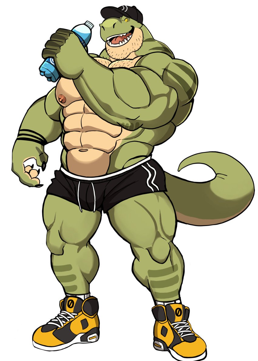 anthro balls bara barazoku bulge darknaigart dinosaur flaccid jace_(darknaig) male male_only muscles muscular penis scalie shirtless shorts solo solo_male tyrannosaurid tyrannosaurus tyrannosaurus_rex