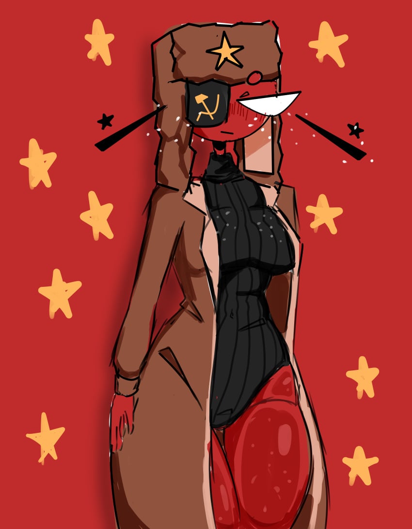 brown_jacket countryhumans countryhumans_girl russia_(countryhumans) soviet_union_(countryhumans) thick_thighs ushanka