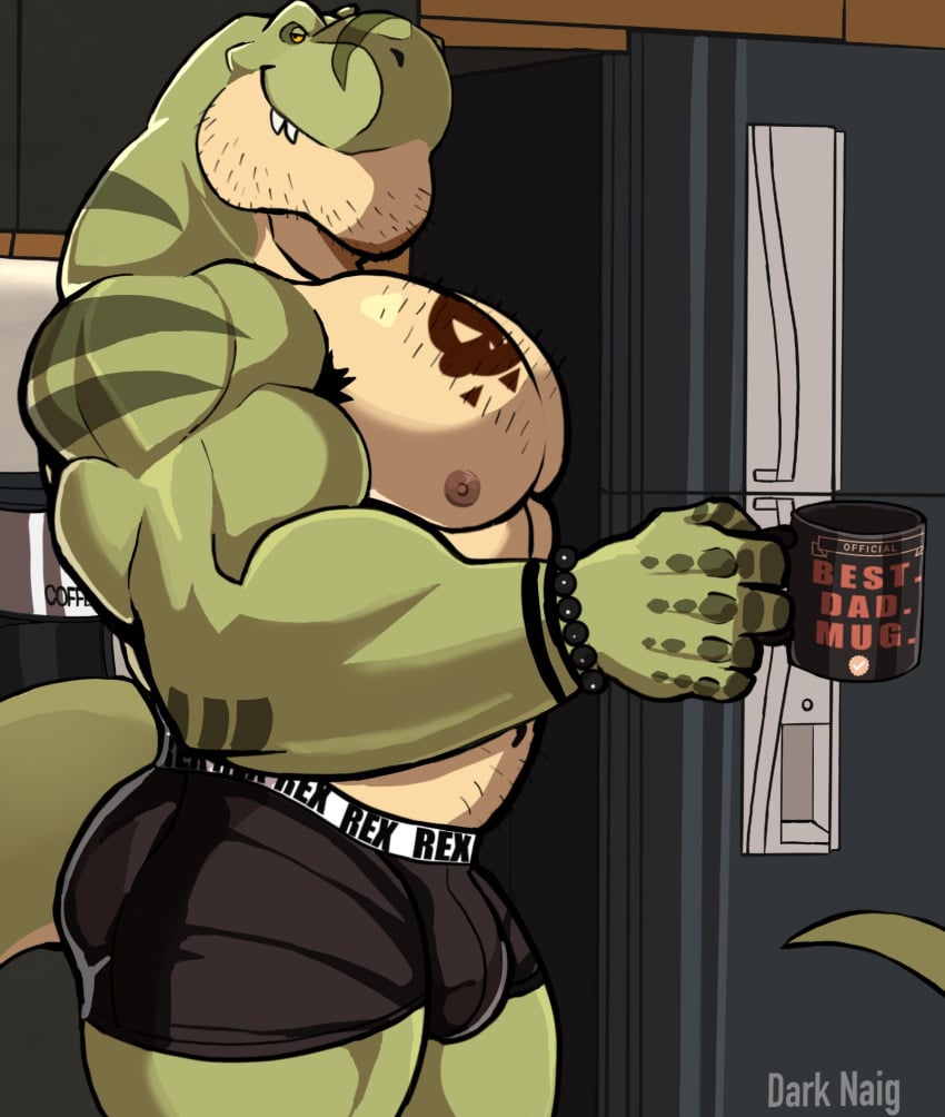 anthro balls bara barazoku bulge darknaigart dinosaur flaccid jace_(darknaig) male male_only mug muscles muscular penis scalie solo solo_male tyrannosaurid tyrannosaurus tyrannosaurus_rex underwear underwear_only