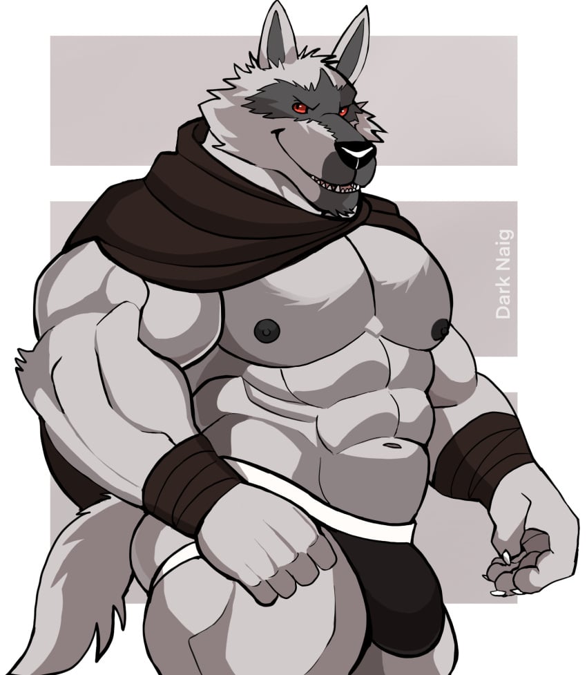 anthro balls bara barazoku bulge canine darknaigart death_(puss_in_boots) flaccid furry jockstrap male male_only muscles muscular penis puss_in_boots_the_last_wish solo solo_male underwear wolf