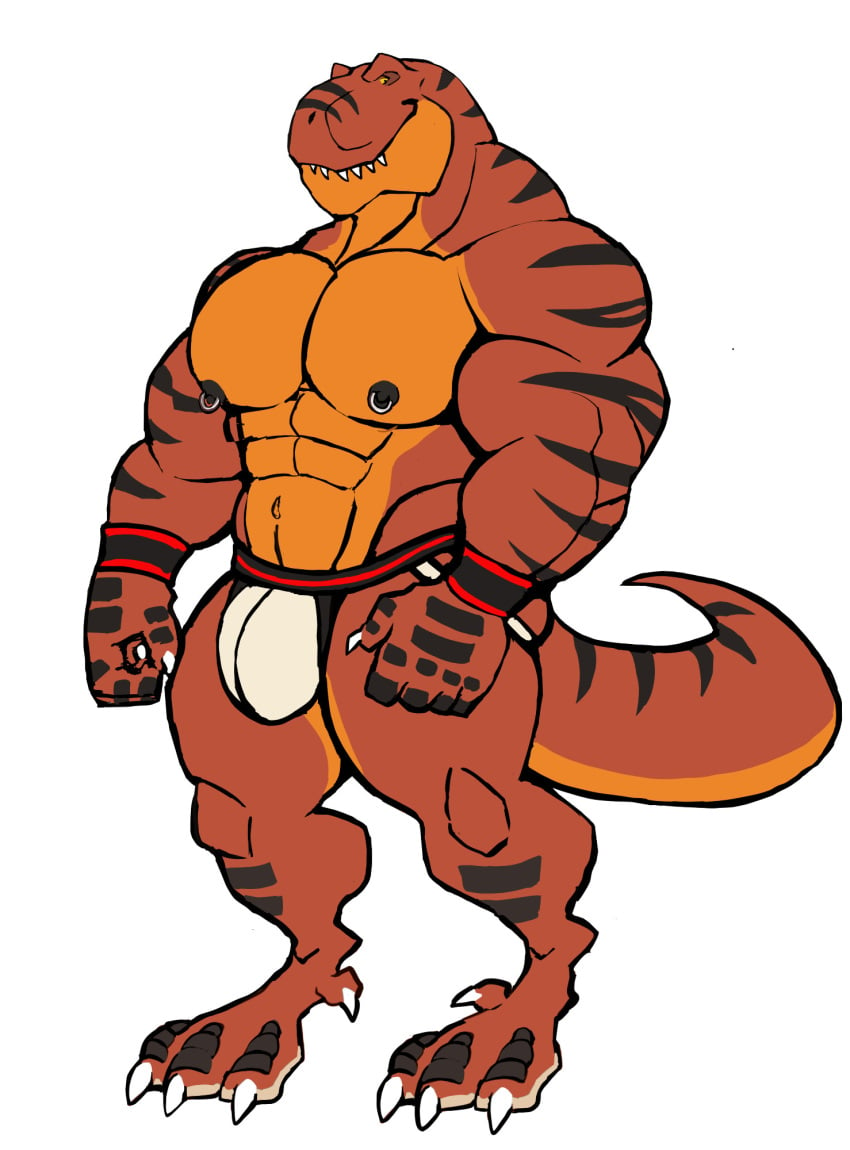 anthro balls bara barazoku bulge darknaigart dinosaur flaccid jockstrap jockstrap_only male male_only muscles muscular penis scalie solo solo_male tyrannosaurid tyrannosaurus tyrannosaurus_rex underwear underwear_only