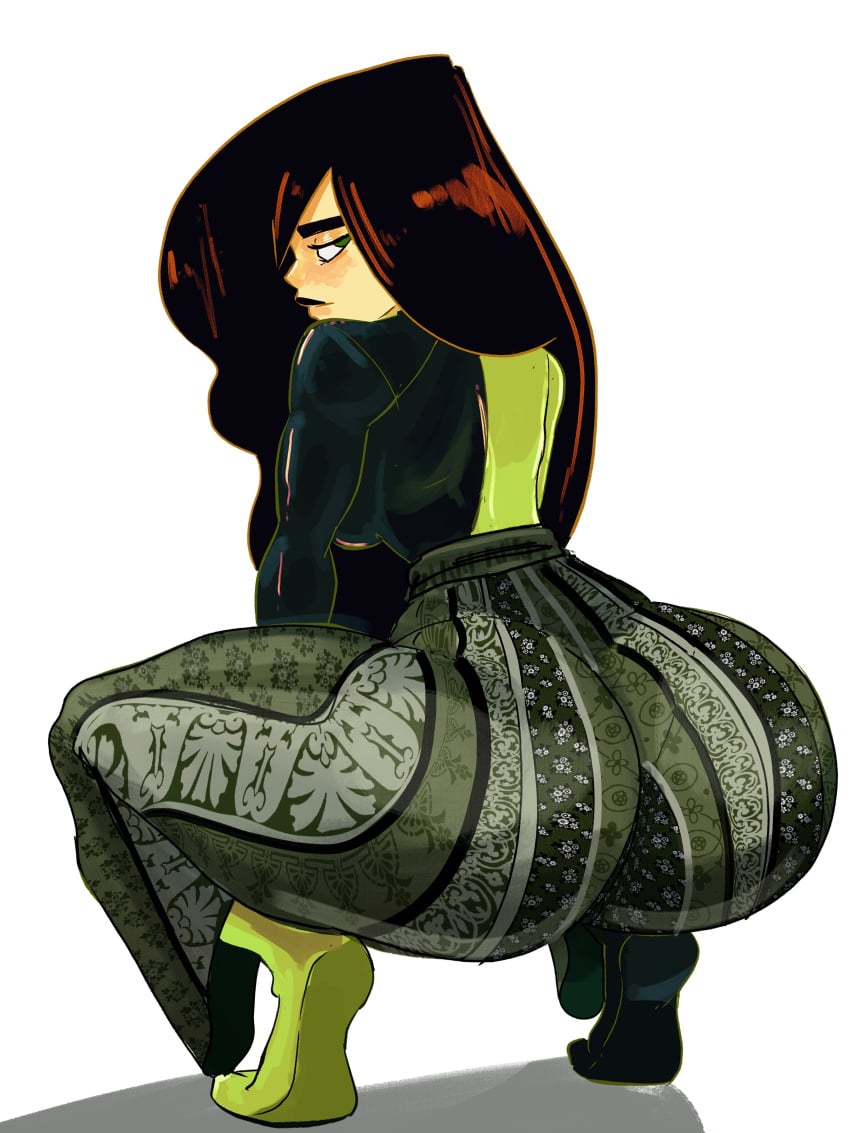 1girls ass big_ass black_hair bottom_heavy breasts bubble_butt crouching dand_u dat_ass fat_ass female female_only huge_ass kim_possible large_ass looking_at_viewer looking_back shego solo squatting thick_ass thick_thighs wide_hips