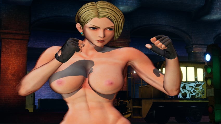 1girls big_breasts blonde_hair blue_eyes breasts busty earrings female fit gloves king_(snk) king_of_fighters light-skinned_female light_skin pink_nipples public short_hair standing topless voluptuous voluptuous_female white_skin wide_hips