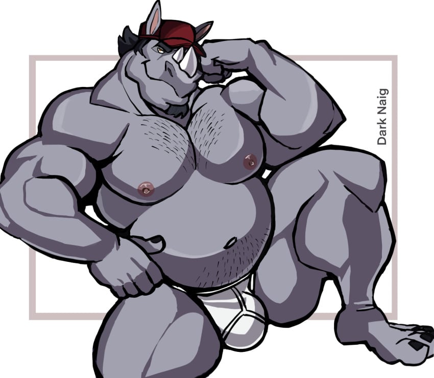 anthro balls bara barazoku bulge darknaigart extracurricular_activities flaccid furry male male_only muscles muscular penis rhinoceros richard_(extracurricular_activities) solo solo_male spread_legs underwear underwear_only