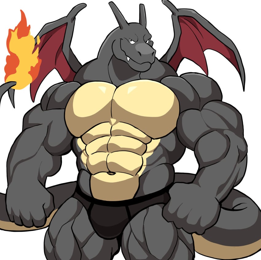 anthro balls bara barazoku bulge charizard darknaigart dragon flaccid male male_only muscles muscular nintendo penis pokemon scalie shiny_pokemon solo solo_male underwear underwear_only