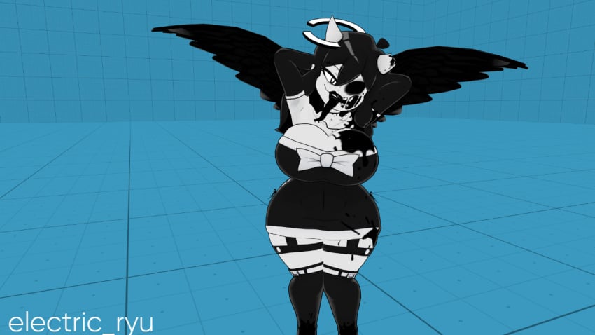 alice_angel bendy_and_the_ink_machine big_ass big_breasts electric_ryu female halo ink tongue_out wings