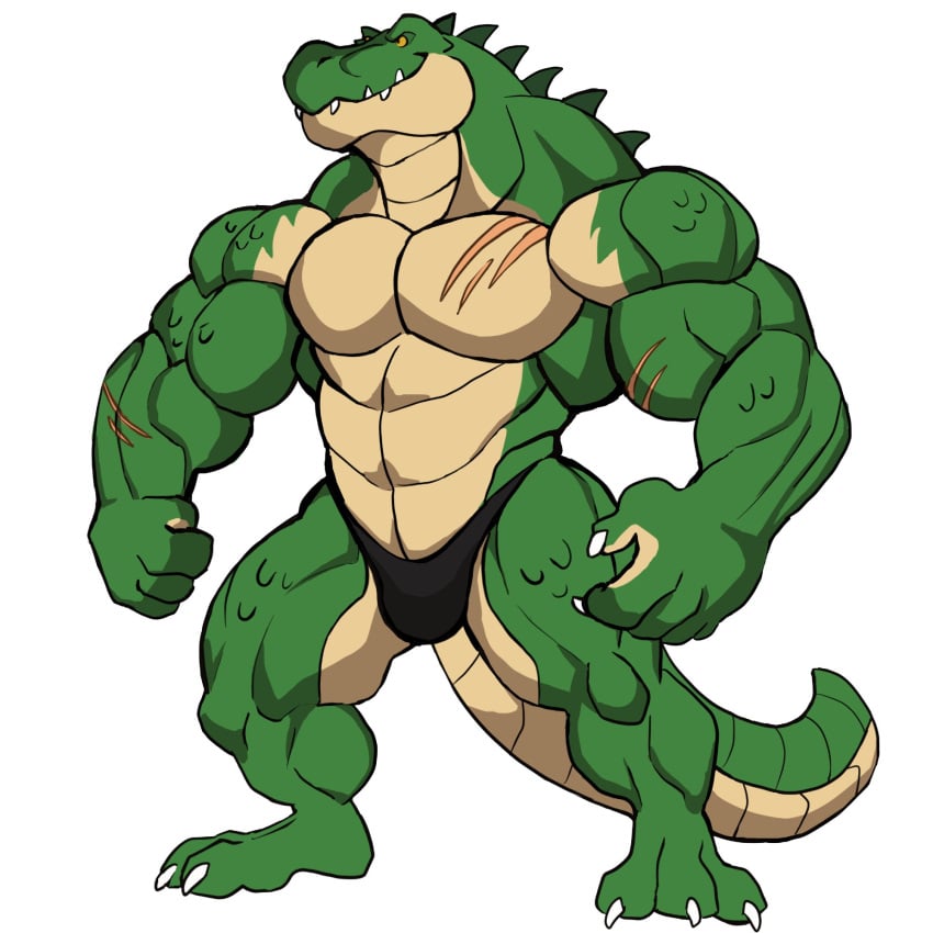 alligator alligatorid anthro balls bara barazoku bulge darknaigart flaccid male male_only muscles muscular penis scalie solo solo_male