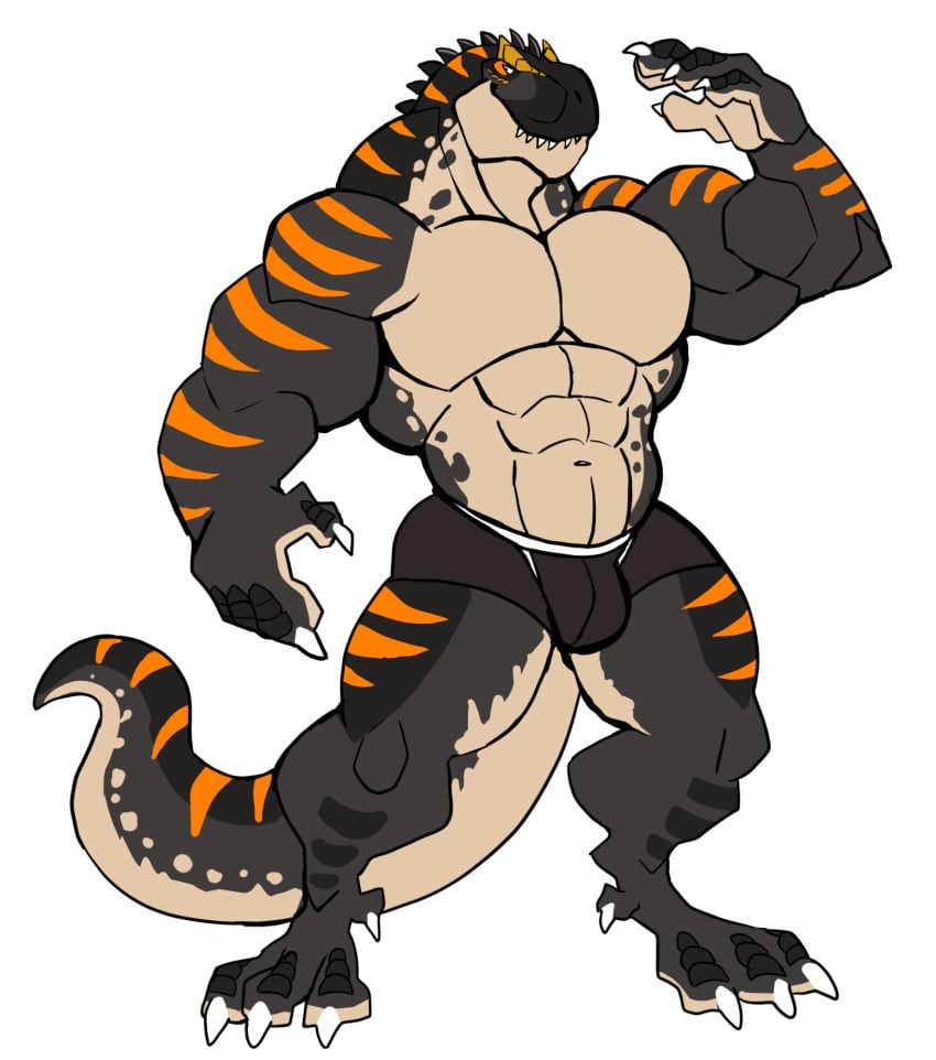 allosaurus anthro balls bara barazoku bulge darknaigart dinosaur flaccid male male_only muscles muscular penis scalie solo solo_male underwear underwear_only