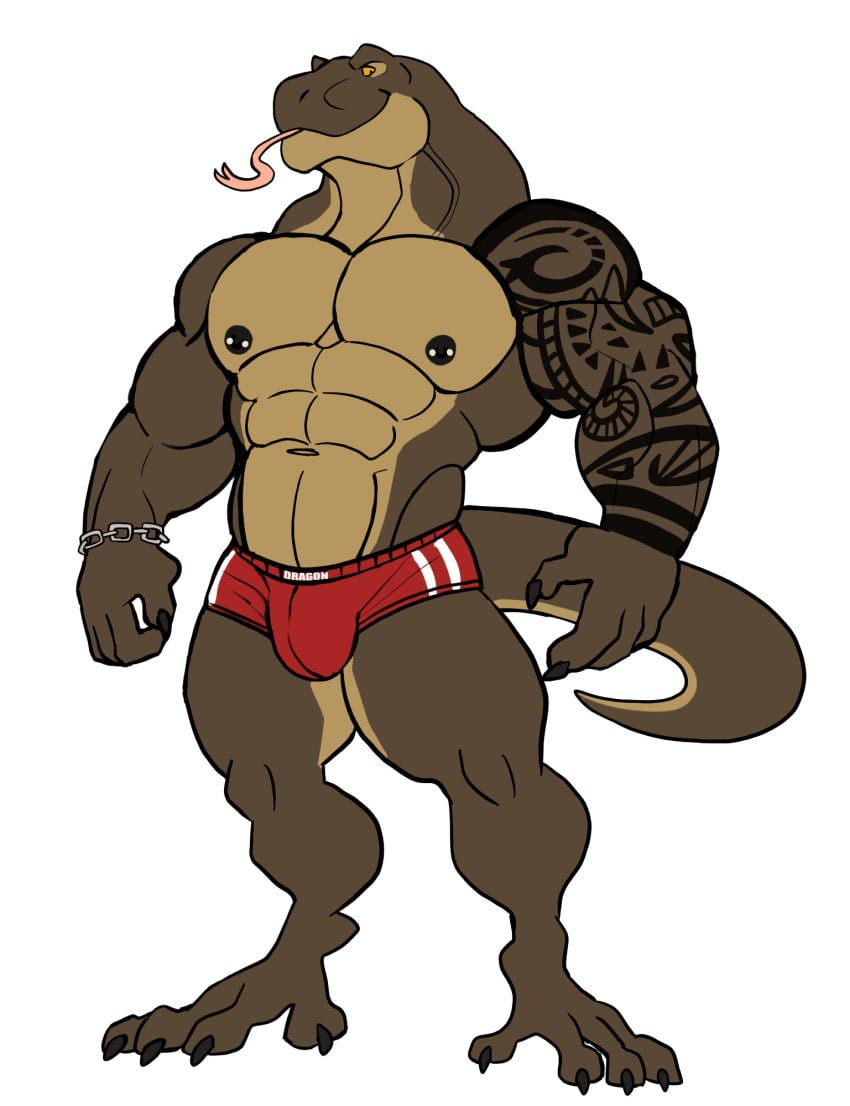 anthro balls bara barazoku bulge darknaigart flaccif komodo_dragon male male_only muscles muscular penis scalie shirtless solo solo_male